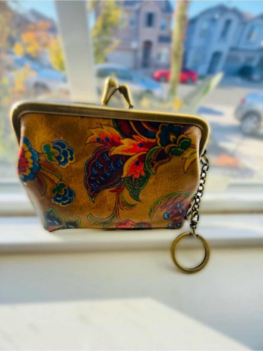 Patricia Nash Floral Coin Purse with Keyring - Gold Multi